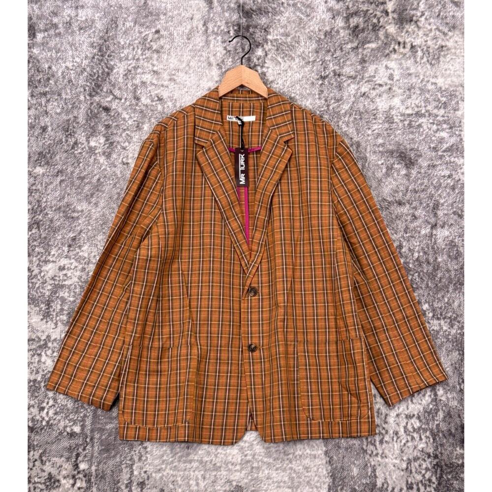New Mr Turk Jacket 48 Mens Plaid Linen Blend Two Button Sport Coat Blazer